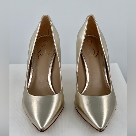 NWT NIB Sam Edelman Hazel Woman’s Gold Leather High Heeled Pointed Toe Pump - Picture 11 of 14
